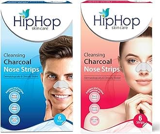 HipHop Skincare Cleansing Charcoal Nose Strips for Men & Women - Blackhead Remover & Pore Cleanser (6 Strips Pack of 2) (12 Strips)