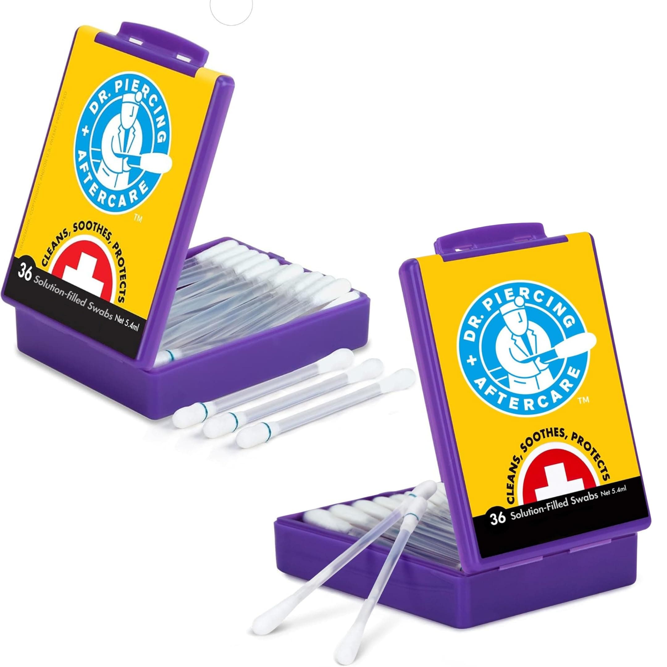 Dr. Piercing Aftercare Swabs - Liquid-Filled Saline Solution for Bump Care and Daily Cleansing - Easy Snap-and-Use Design for Ear, Nose and Body - 72 Count (2-Pack)