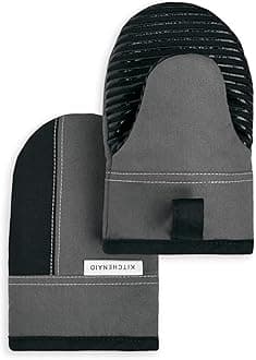 KITCHENAID Beacon Two-Tone Mini Oven Mitt 2-Pack Set, Contour Silver/Matte Black, 5.5"x8"