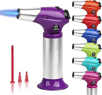 Butane Torch T901, Kitchen Torch Cooking Torch with Safety Lock & Adjustable Flame for Cooking, BBQ, Baking, Brulee, Creme, DIY Soldering(Butane Not Included), Purple