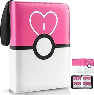 Card Binder 4 Pocket, Trading Card Holder Fits 400 Cards With 50 Removable Sleeves, Portable Collection Card Ablum, Game Card Case book With Zipper for Gift - Pink