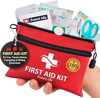 Protect Life First Aid Kit, Travel First Aid Kit for Car, 100 Piece Compact Emergency Preparedness Starter Kit for Home, Office, Camping, Hiking