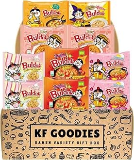 KF GOODIES Korean Ramen Variety Pack Gift Box (10 Count) – Spicy Buldak Noodle Assortment for Birthdays, College Care Packages, Office Snacks, and Gift Baskets