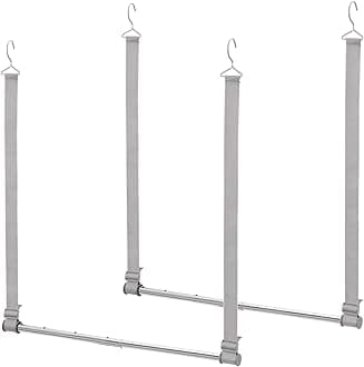STORAGE MANIAC Hanging Closet Rod, Adjustable Width and Height Closet Hanging Organizer, Space-Saving Clothes Hanging Bar, Closet Extender Hanging Rod Double Closet Hanging Rod, 2 Pack Webbing