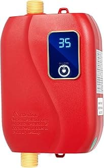 3000w Electric Tankless Water Heater, Tankless Mini Hot Water Heater with Digital Display, Under Sink On Demand Instant Hot Water Heater for Home Kitchen Bathroom (Red)