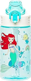 Disney Princess Water Bottle For School or Travel, 16oz Durable Plastic Water Bottle With Straw, Handle, and Leak-Proof, Pop-Up Spout Cover (Ariel & Jasmine)