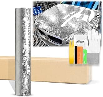 48"x60" (4FTx5FT) Gloss Silver 24K Chopped Forged Carbon Fiber Textured Vinyl Wrap Auto Car Sticker Decal Sticker Film Sheet Bubble Free Air Release Technology with Tool Kit