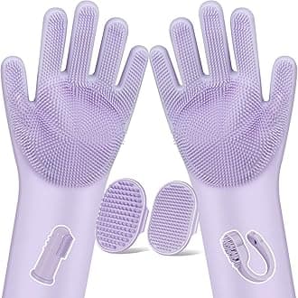 6PCS Pet Grooming Kit for Dogs,Cats and Horses | Dog Washing Gloves | Dog Bath Brush | Dog Bath Gloves | Dog Shampoo Brush | Pet Grooming Gloves | Dog Bath Supplies (Purple)