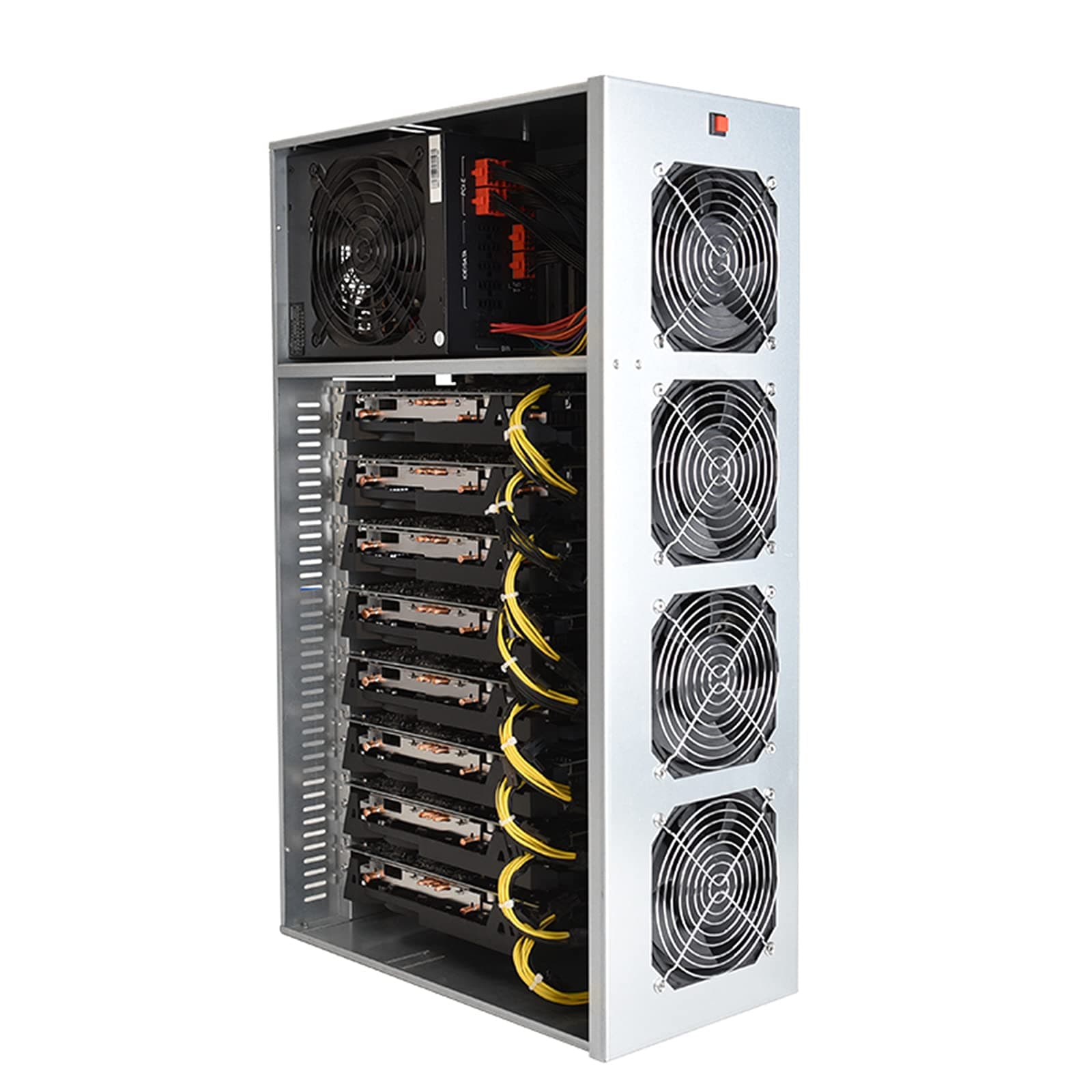 Mining Rig 8 GPU Miner Rig With 4 fans, 4G memory + 120G solid standard system for ETH Ethereum GPU Miner Including Motherboard+2500W power supply
