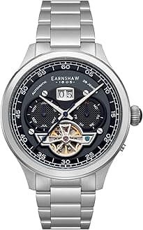 Thomas EarnshawMen's 43mm Baron Grand Date Calendar Open Heart Automatic Watch with Solid Stainless Steel Bracelet ES-8187