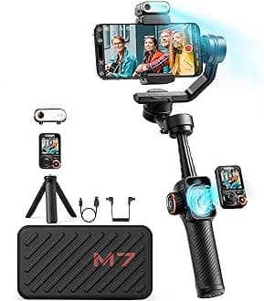 iSteady M7 Gimbal Stabilizer for iPhone, Phone Gimbal with AI Tracking, 1.4" Detachable Touchscreen Remote, Built-in Extension Rod, Fill Light, Phone Stabilizer for Video Recording, YouTube