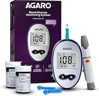 AGARO Glucometer, Blood Glucose Monitoring System with 50pcs Strips & Lancets, Glucometer Machine, Instant Blood Sugar Test at Home, Fast Blood Sugar Testing Device, Simple & Accurate, GLM-76.