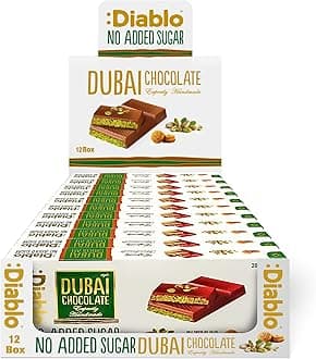 – Diablo No Added Sugar Dubai Chocolate Bar – Smooth & Rich No Added Sugar Chocolate for All, Great for Gifting on Christmas, Birthdays, Valentines & More, Ideal Snack for Adults & Kids, 200g Pack of 12