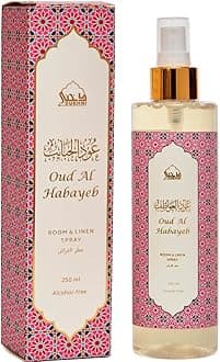 Oud al Habayeb Arabic Room Spray by Dukhni | 250ml Oud fragrance Air Freshener, Attar al Faraash for home & prayer mats | Bed linen, Sofa Mist, natural home scent, curtain spray, odour eliminator
