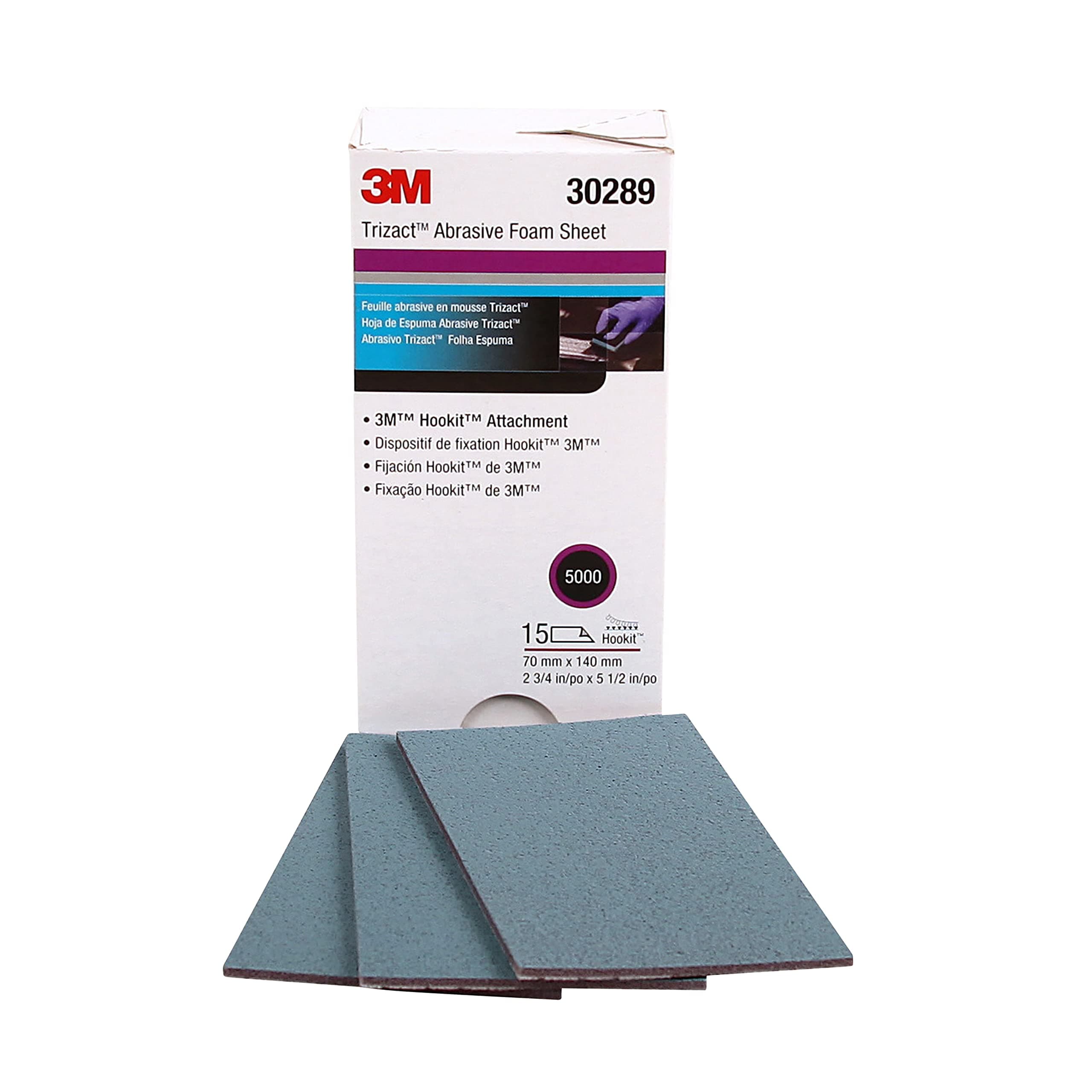 3M Trizact Hookit Foam Sheets, 30289, 5000, 2-3/4 in x 5 1/2 in (70 mm x 140 mm), 15 sheets per carton (30289-4PK)