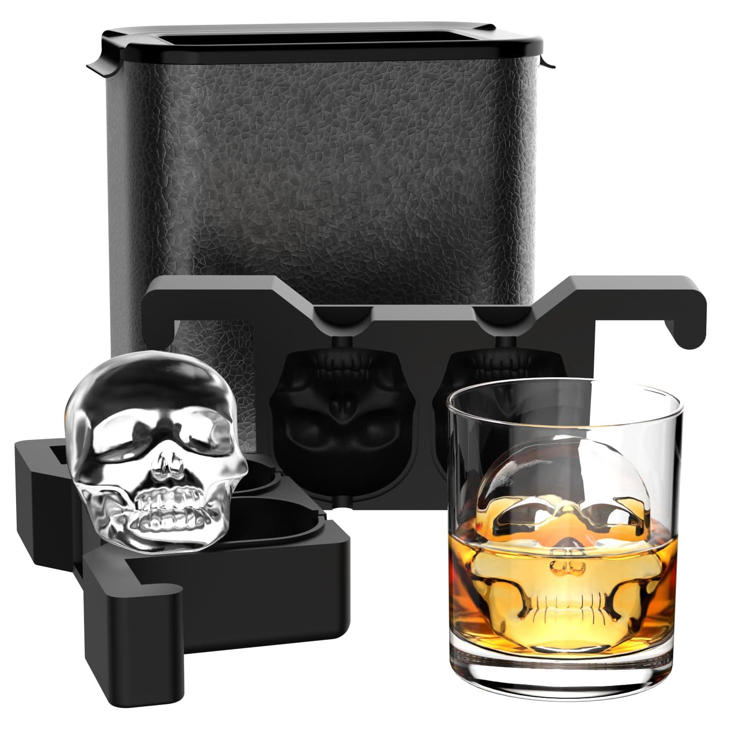 TINANA Skull Clear Ice Cube Maker: Crystal Clear Ice Cube Tray - 3D Skull Large Ice Ball Maker - Ice Cubes for Whiskey Cocktails Bourbon