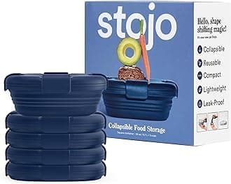 Collapsible Sandwich Box – 24oz, Reusable Food Storage Container, Silicone Bowl for Hot/Cold Food – Meal Prep, Lunch, Camping, Hiking – Dishwasher Safe (Set of 5, Denim)