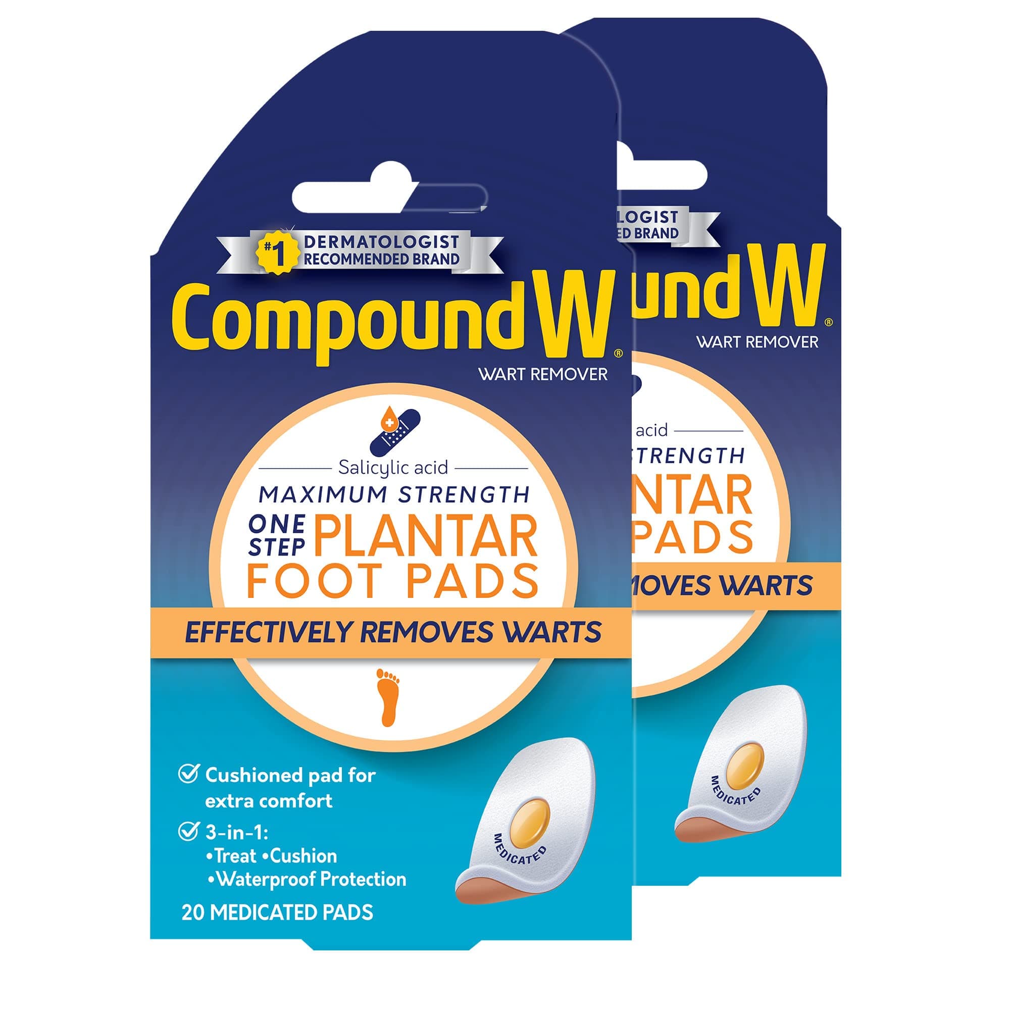 Compound WMaximum Strength One Step Plantar Wart Remover Foot Pads, 20 CT, 2 Pack