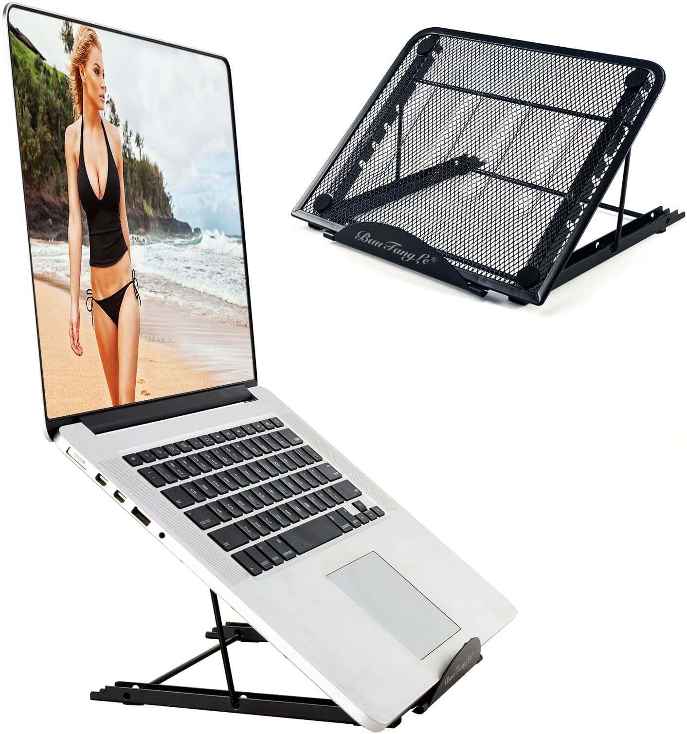 BauTangLe-Laptop-Stand-Adjustable-Holder-Portable-Foldable-Riser, 2025 Upgraded Sturdy Laptop Holder, Relax Your Neck and Arms