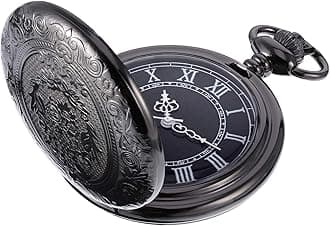 Men's Quartz Pocket Watch with Black Dial and Chain