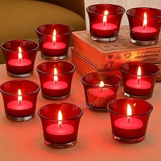 Divyakosh Set of 10 Votive Red Glass Tealight Candle Holders Glass Votive, Decorative Items for Home Table Decor Restaurant, Size - 6.3 cm X 4.5 cm