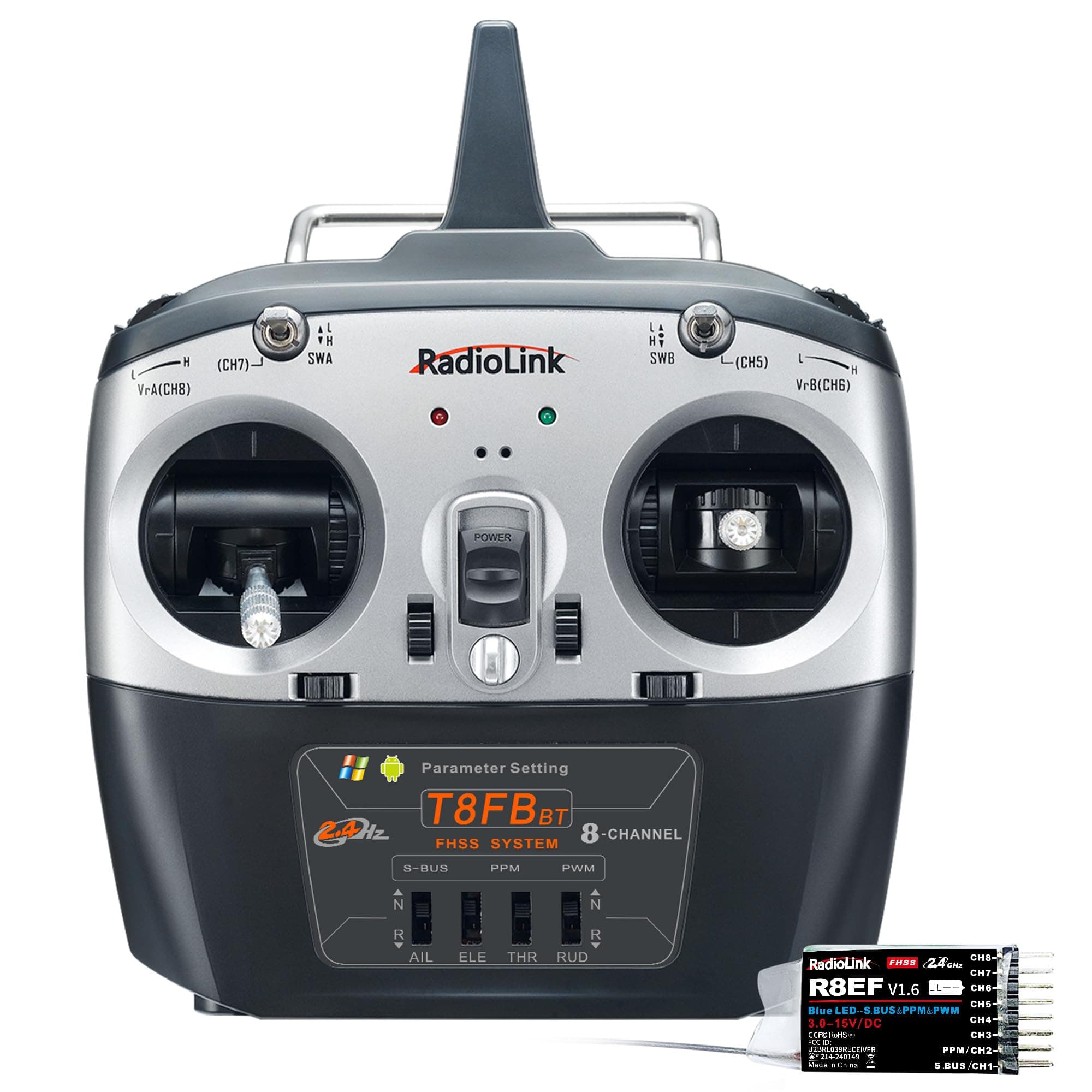 Radiolink T8FB 8 Channels 2.4GHz RC Remote Transmitter and R8EF Receiver APP Parameter Setup Dual Stick Controller for RC Airplane Aircraft Boat Car and More(Mode 2)