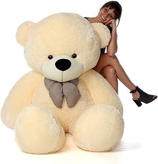 - HUG 'n' FEEL SOFT TOYS Loveable HUGABLE Soft Giant Life Size, Long Huge Teddy BearPlush & Stuffed Toys (Best for Someone Special) Cream 4 Feet 120 cm with Free Heart Shape CUSION