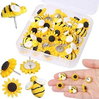 Sunflower Bee Push Pins, Thumb Tacks Decorative Push Pins Cork Board Pins for Bulletin Board Photos Wall Office Decorations Supplies