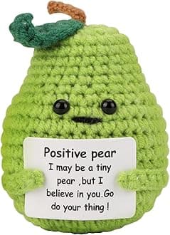 MUCOOS Positive Crochet Pear Gifts, Crocheted Emotional Support Fruit, Soft Wool Knitting Toy Decoration Encouragement Support for Birthday Gifts Room Decor