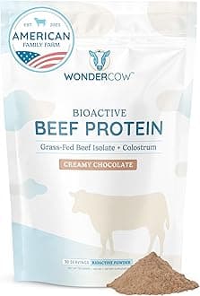 - WONDERCOW Beef Protein Isolate Powder w/Bovine Colostrum Supplement | Clean, 100% Grass Fed, Carnivore, Keto Friendly | Gluten Free | 20g of Protein, 30 Servings, Chocolate
