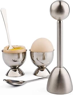 Egg Cracker Topper Cutter Set for Soft Boiled Eggs Stainless Steel Shell Remover Separator Include 2 Egg Cups 2 Spoons 1 Topper Cutter