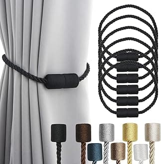 6 Pack Black Strong Magnetic Curtain Tiebacks Outdoor Elegant Decorative Tie Backs Modern Rope Tiebacks for Drapes Window Curtain Holdbacks for Draperies