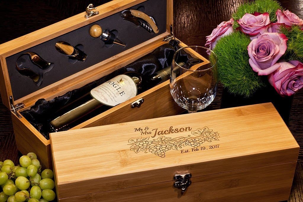 Bamboo Wine Box with Tools, Custom Engraved Family Gift, Personalized Wooden Wine Box for Wine Lovers, Gift for Wedding, Housewarming, Love