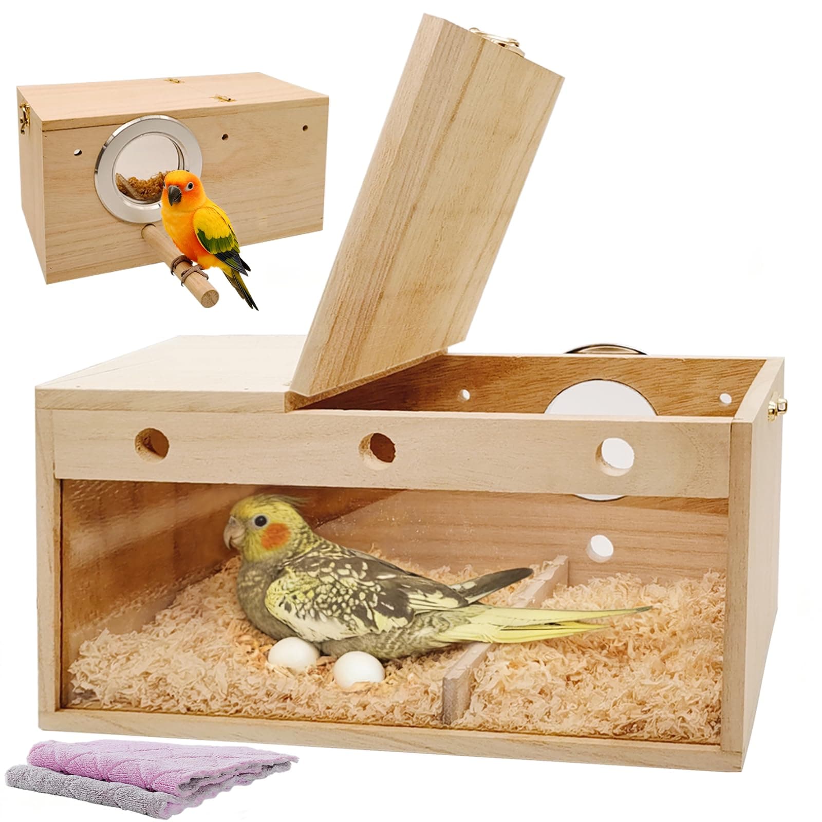 kathson Parakeet Nesting Box,Transparent Parrots Breeding Mating Boxes Nest House,Bird Cage Nesting Box for Cockatiel,Budgie,Lovebirds,Conure,Finch,Canary,L