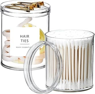 SheeChung 2 Pack Qtip Holder Stackable Plastic Apothecary Jars with Storage Lids Clear Bathroom Accessories for Storage and Organization Bathroom Counter Organizer (12oz)