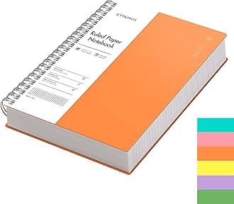 EMSHOI A4 Spiral Notebook College Ruled Lined Journal, 11.2" x 8.27", 300 Pages, 100gsm Thick Paper, Waterproof Softcover, Twin-Wire Binding, Sticky Notes, Orange