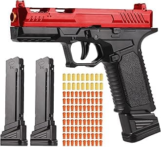 Toy Gun - Stress Shot Toy Gun with Semi-Automatic Mode, Red and Black