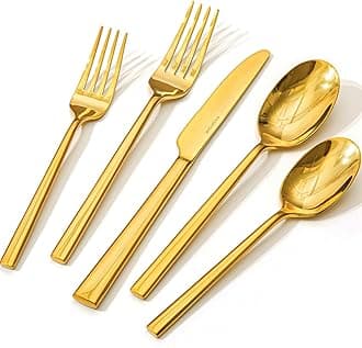 Gold Silverware Set, 20-Piece Forged Flatware Set Cutlery Set Premium Stainless Steel, Service for 4, for Kitchen, Home, Wedding, Party, Mirror Polished and Dishwasher Safe