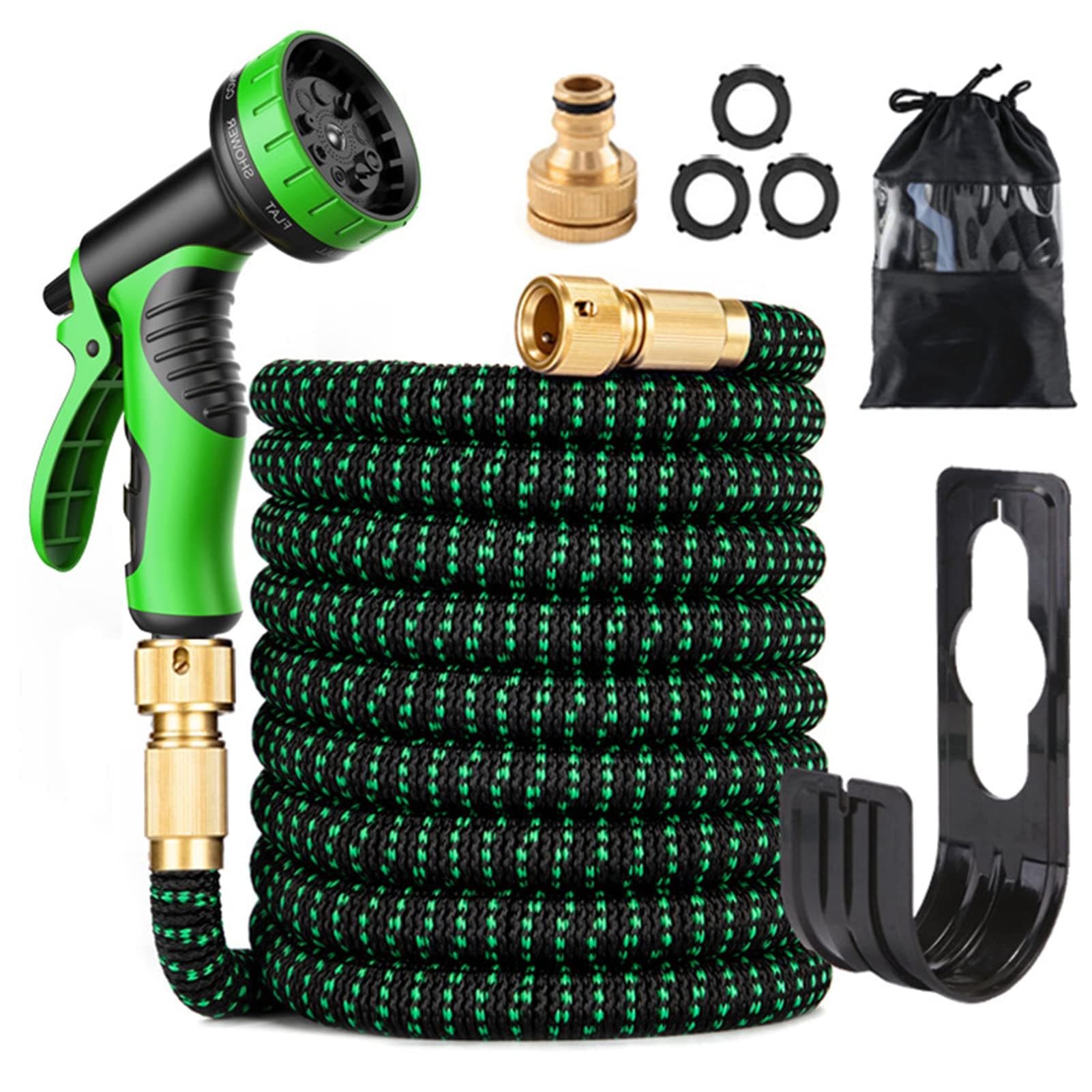 75ft Expandable Garden Hose with 9 Function Nozzle Flexible Strong Water Hose with Solid Brass Fittings and Double Latex Core