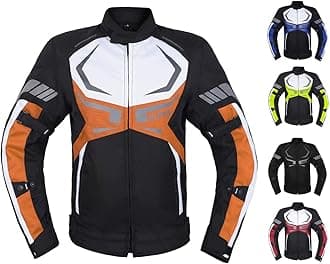 MOTORCYCLE JACKET MENS CE ARMORED BIKERS RIDING RACING WATERPROOF ALL SEASON JACKET (ORANGE, LARGE)