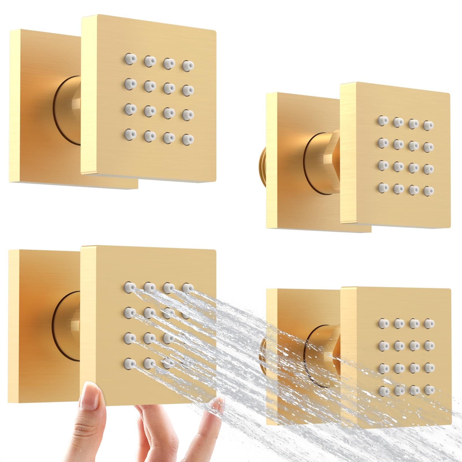 Shower Body Spray Jets with On Off Switch Adjustable Flow Body Sprays Jets Massage Spa Jet Brushed Gold, Flow control