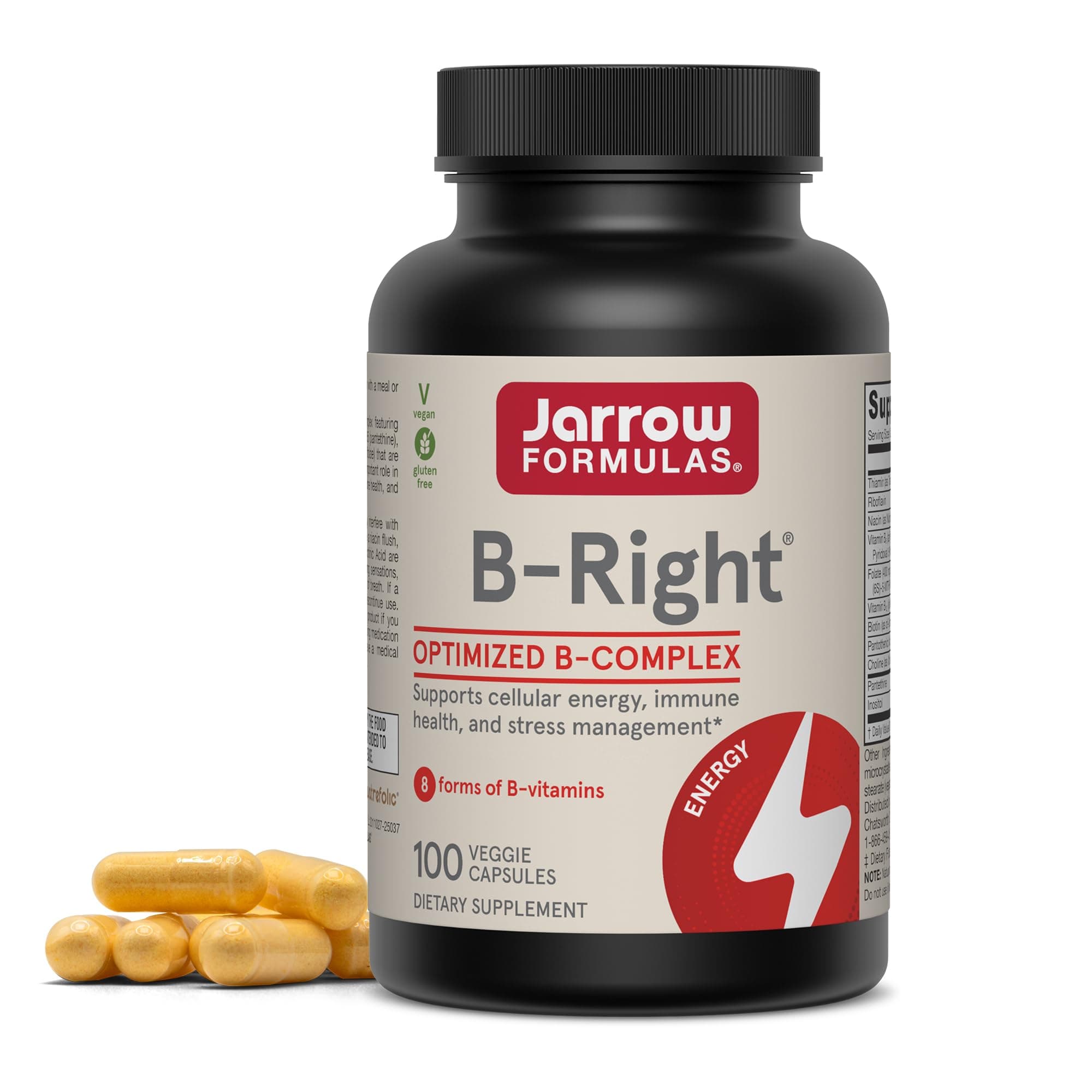 B-Right Vitamin B Complex Formula - 100 Veggie Caps - Cellular Energy & Metabolism Support - Supports Brain, Cellular & Cardiovascular Health - 100 Servings