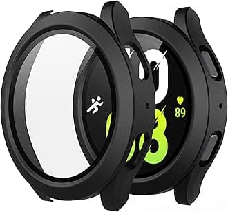 2-Pack Hard PC Case with Screen Protector for Samsung Galaxy Watch 5 Galaxy Watch 4 44mm, Ultra-Thin Scratch Resistant Cover with Tempered Glass, Black