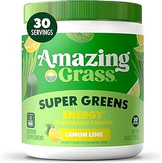 Amazing Grass Greens Blend Energy: Smoothie Mix, Super Greens Powder & Plant Based Caffeine with Matcha Green Tea & Beet Root Powder, Lemon Lime, 30 Servings (Packaging May Vary)