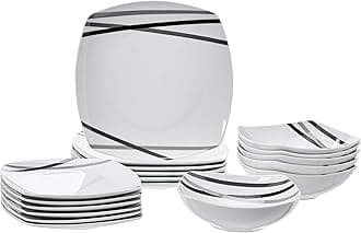 Amazon Basics 18-Piece Dinnerware Set - Modern Beams, Service for 6, 17 cm, 19 cm, 24.4 cm