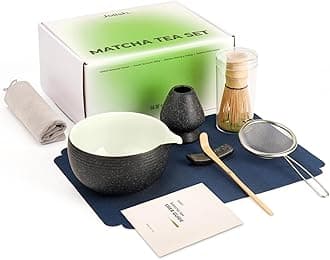 7 Pcs Matcha Kit Set, Matcha Whisk and Bowl with Spout, Matcha Sifter, Whisk Holder, Matcha Scoop and Scoop Rest, Perfect Matcha Kit for Matcha Tea (Charcoal Grey)