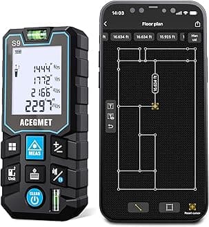 Laser Measurement Tool with Phone App, Record Data+2D Floor Plan Laser Tape Measure ACEGMET 196 Feet Laser Measure , ±1/16-inch Accuracy, Ft/in/Ft+in/M Unit Switch and 6 Modes of The Measurement