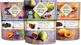 Sunny Fruit Organic Dried Fruit Assortment - Prunes, Figs & Apricots Variety, 3 Bags (15 Individual Portion Packs) | No Preservatives, No Sugar Added | ORGANIC, NON-GMO, VEGAN, HALAL, KOSHER