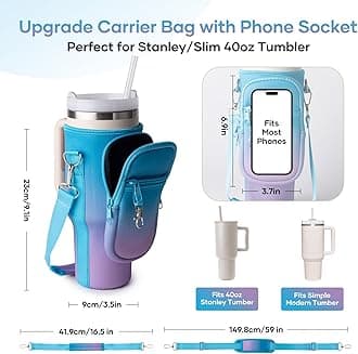 linmaya Water Bottle Carrier Bag with Phone Pocket for Stanley Cup 40/30oz,Insulated Neoprene Water Bottle Holder Cross-boday Bag with Adjustable Shoulder & Handheld Strap Stanley Cup Accessories