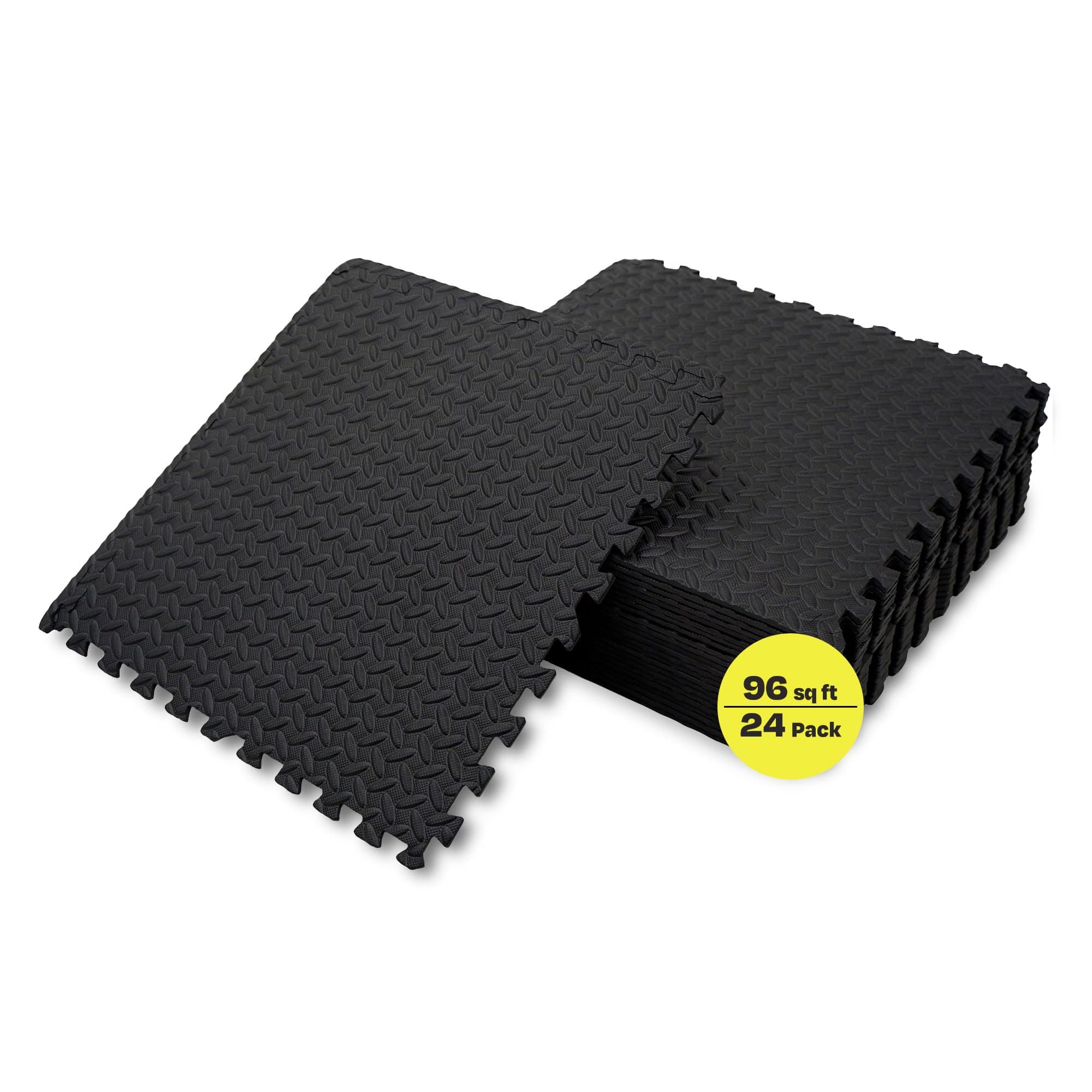 Gym Flooring Exercise Mats - 96 Sq Ft (24-Pack) Interlocking Foam Floor Tiles are Shock Absorbing & Slip Resistant - Non-Toxic Materials Home Workout Equipment